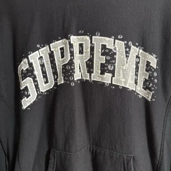 Supreme Men Water Arc Bubble Logo Hoodie Sweatshirt Black Medium Authentic